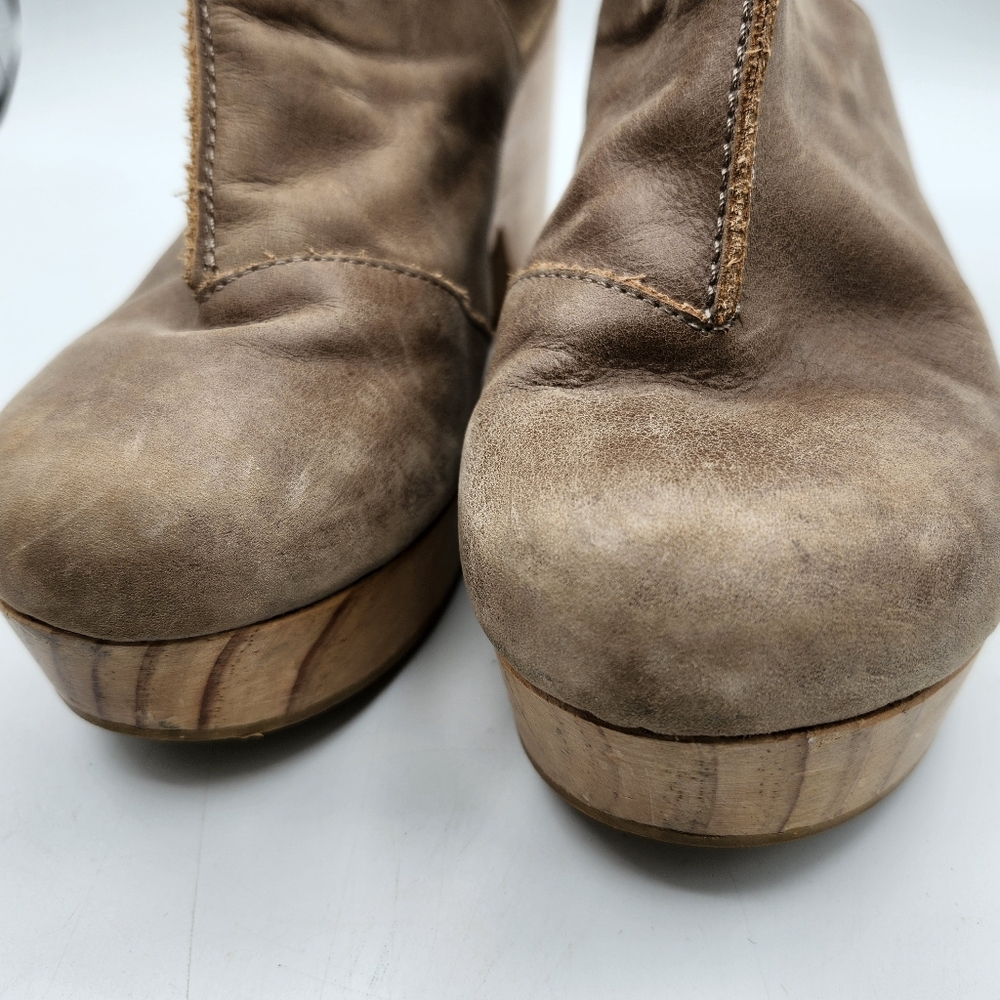 Free People Brown Leather Wood Platform Clog Sz 37 - Picture 8 of 10
